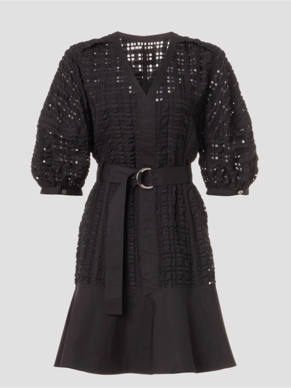3.1 Phillip Lim Black Textured Dress with Belt Detail